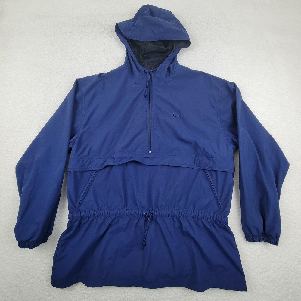 Vintage Nike Pullover Jacket Mens Medium Blue Hooded Half Zip Windbreaker 90s S6